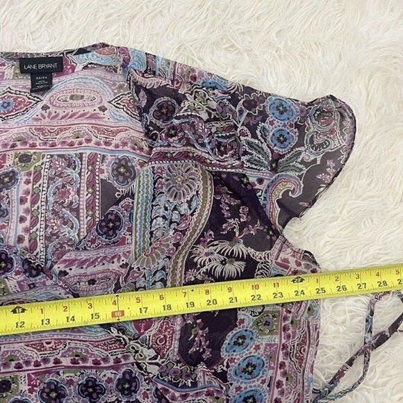 Lane Bryant Purple Paisley Plus Size 22/24 Wrap Blouse Floral Peasant bohemian - Picture 7 of 12